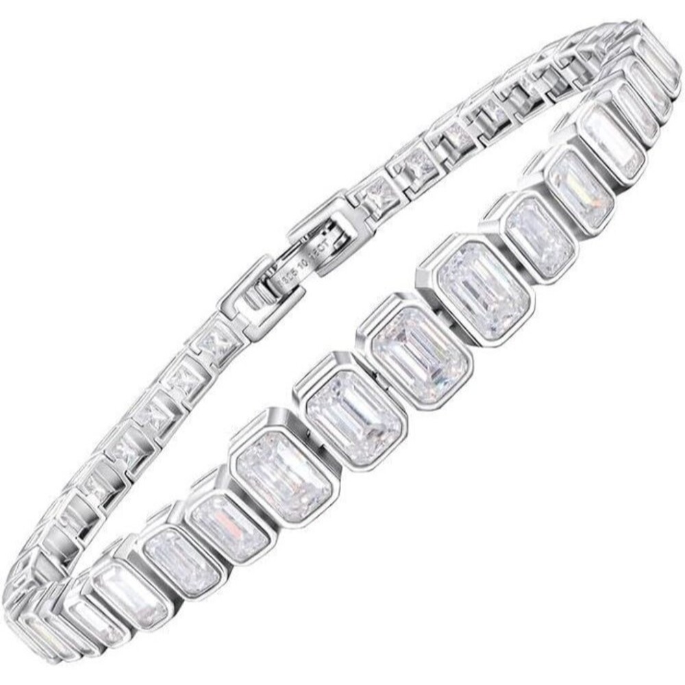 Moissanite Tennis Emerald Cut Bracelet for Women Men White/Yellow Gold Plated S9